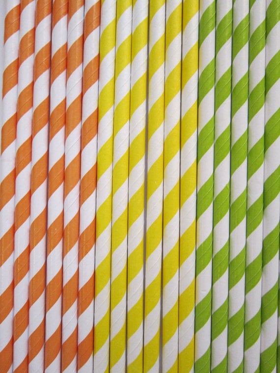 24 Orange Yellow Lime Green Citrus Vintage Retro Paper Drinking Straws Eco Friendly Il_570xn