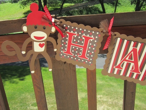 Sock Monkey Happy Birthday Banner Il_570xn