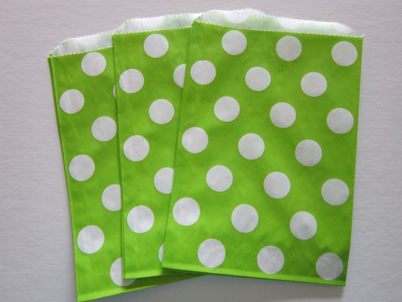 12 Lime Green Polka Dot Party Favor Gift Bags Il_570xn