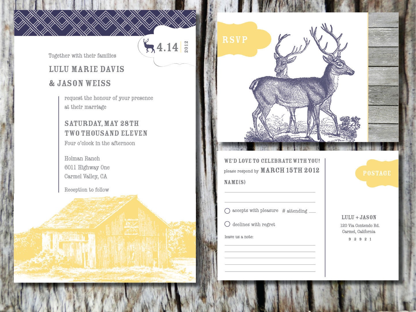 Rustic Deer Barn Wedding Invitations