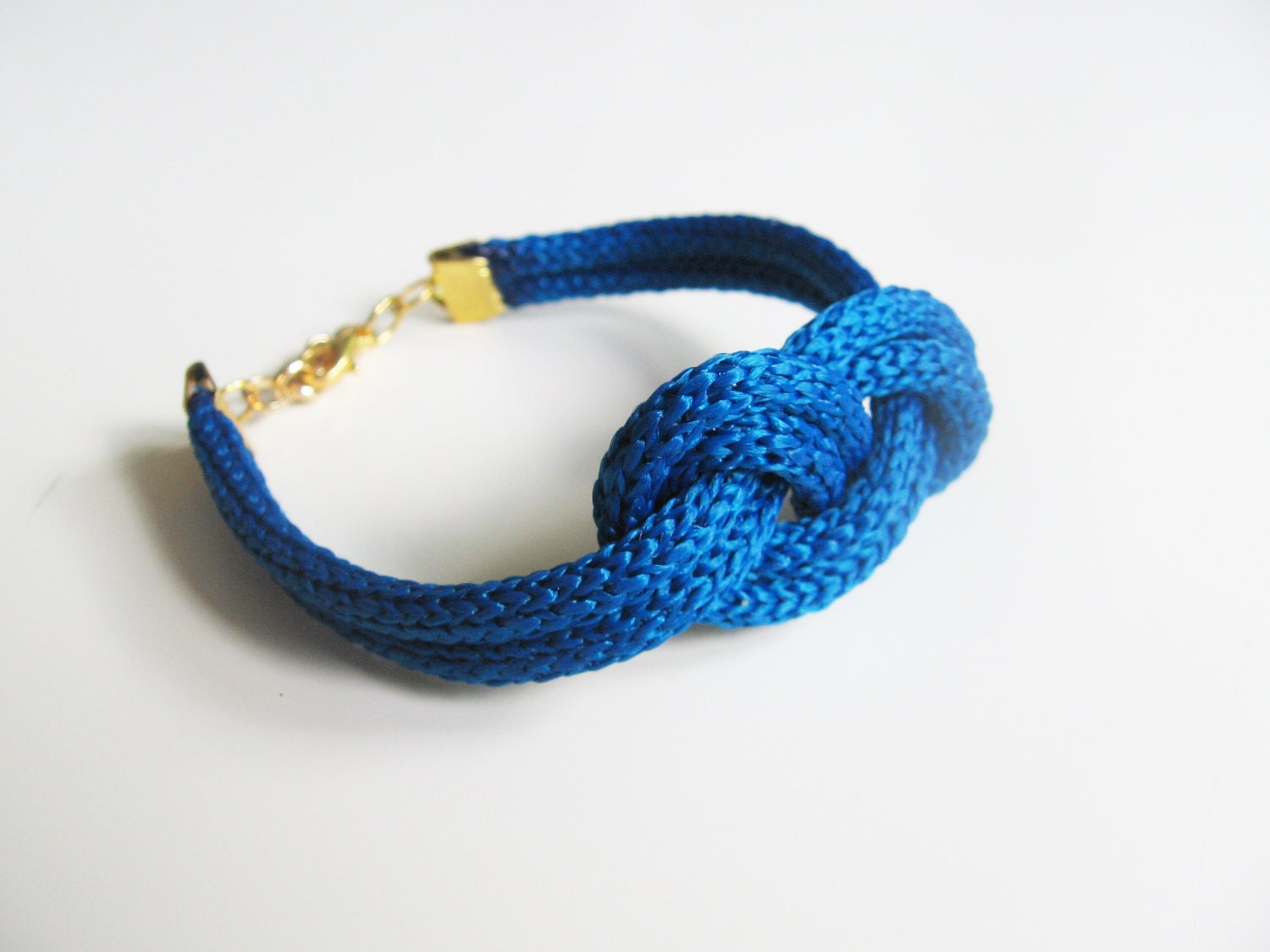 Blue navy rope bracelet- nautical cord sailor's knot bracelet with golden end caps - selenedream