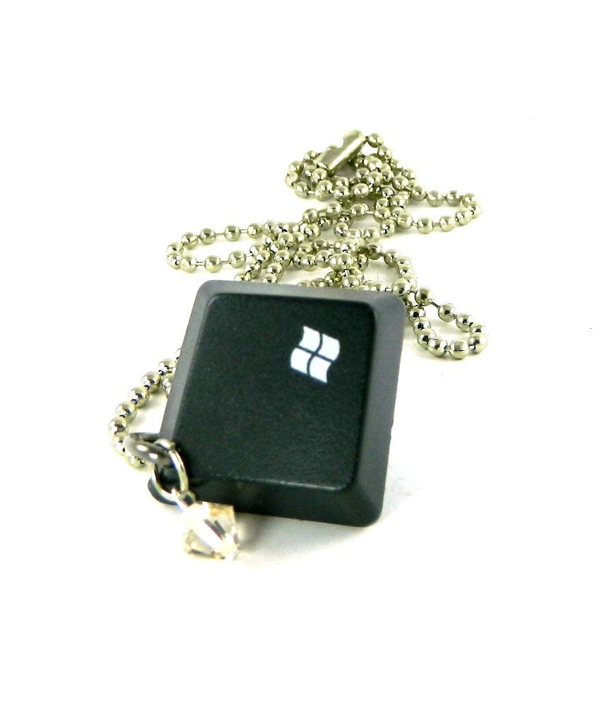 Necklace Recycled Computer, Unisex, Windows Symbol Key, Swavorski