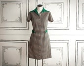 70s beige and green striped shirt dress 8