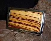 Zebrawood  Exotic Wood - Stainless Steel Business Card Case ID/Card Holder - Great Gift - FREE Engraving