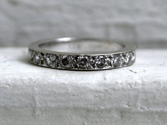 RESERVED - Heavy Vintage Half Eternity 14K White Gold Diamond Pave Wedding Band - 0.54ct