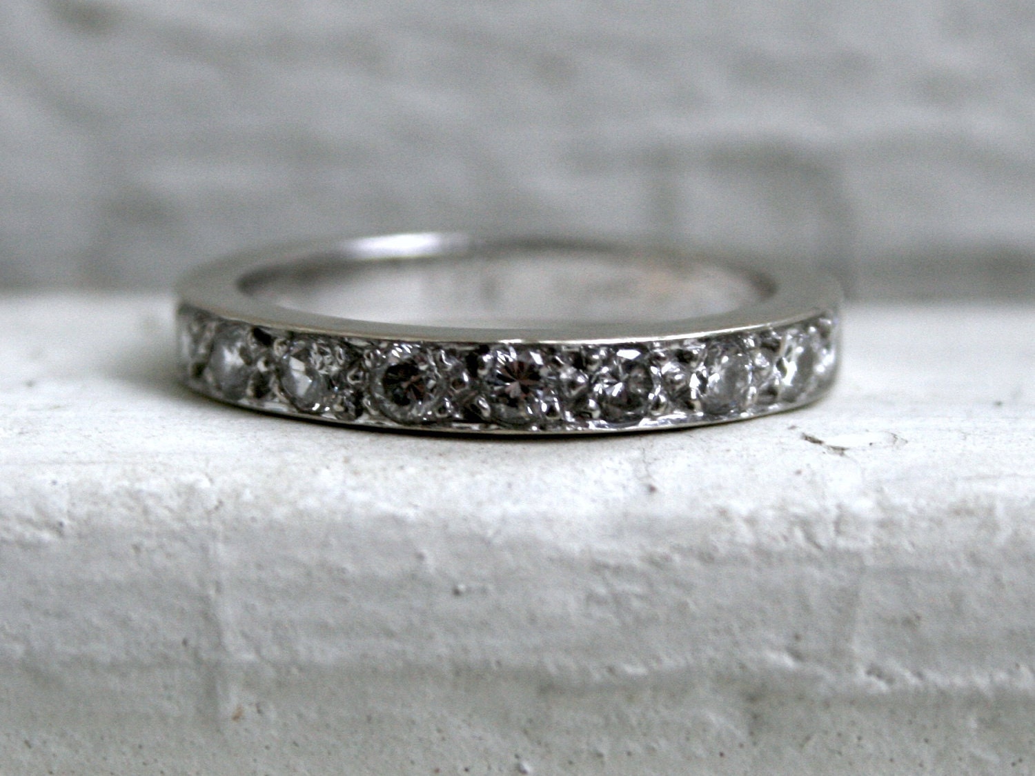 RESERVED - Heavy Vintage Half Eternity 14K White Gold Diamond Pave Wedding Band - 0.54ct