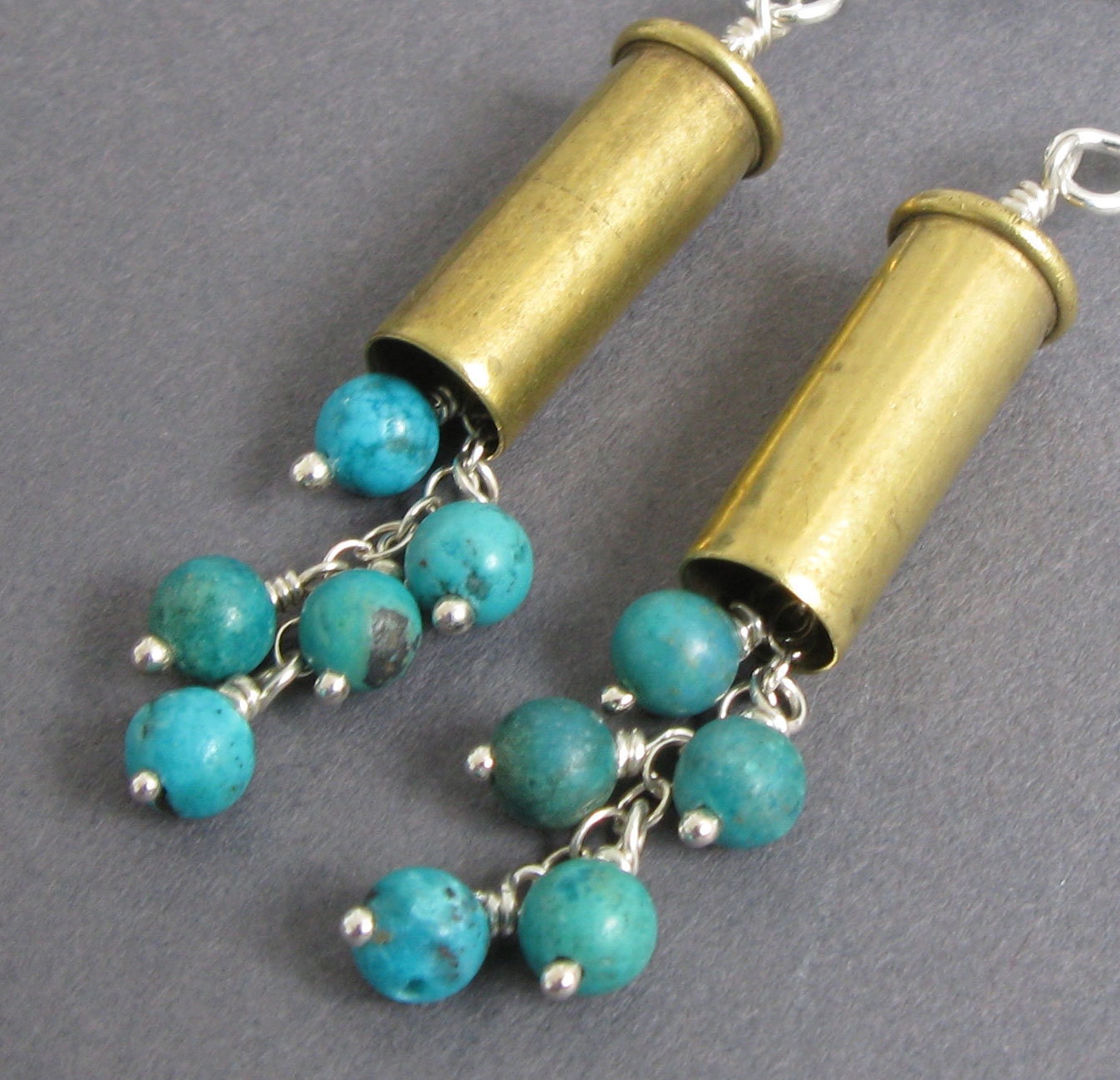 Bullet Casing Earrings - .22 Caliber Casings with Turquoise and Sterling Silver