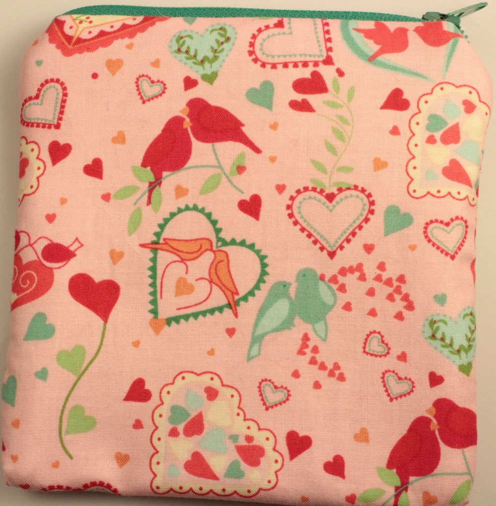 For Your Coins- Love Birds on Pink Zipper Pouch