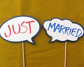 Dry Erase Speech Bubbles for Photobooth. Two On a Stick. Rewritable, and no chalky mess on your dress. Photo booth props.