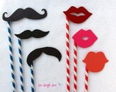 Mustaches and Lips on Paper Straw Set. Photo Booth Props for weddings, parties and showers.