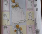 Infants Christening Gown Pattern, Rompers in 2 Lengths, Bonnet Pattern - McCalls 6221