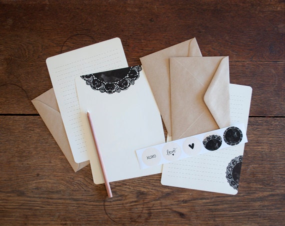 Black Lace Doily Writing Set