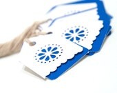 Gift tag White and Blue Dot Flower price tags. Set of 15.