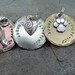 Pet Tag - Pet ID Tag - Dog Tag with Bow/Ribbon, Heart or Paw Print Charm in Nickel, Copper or Brass