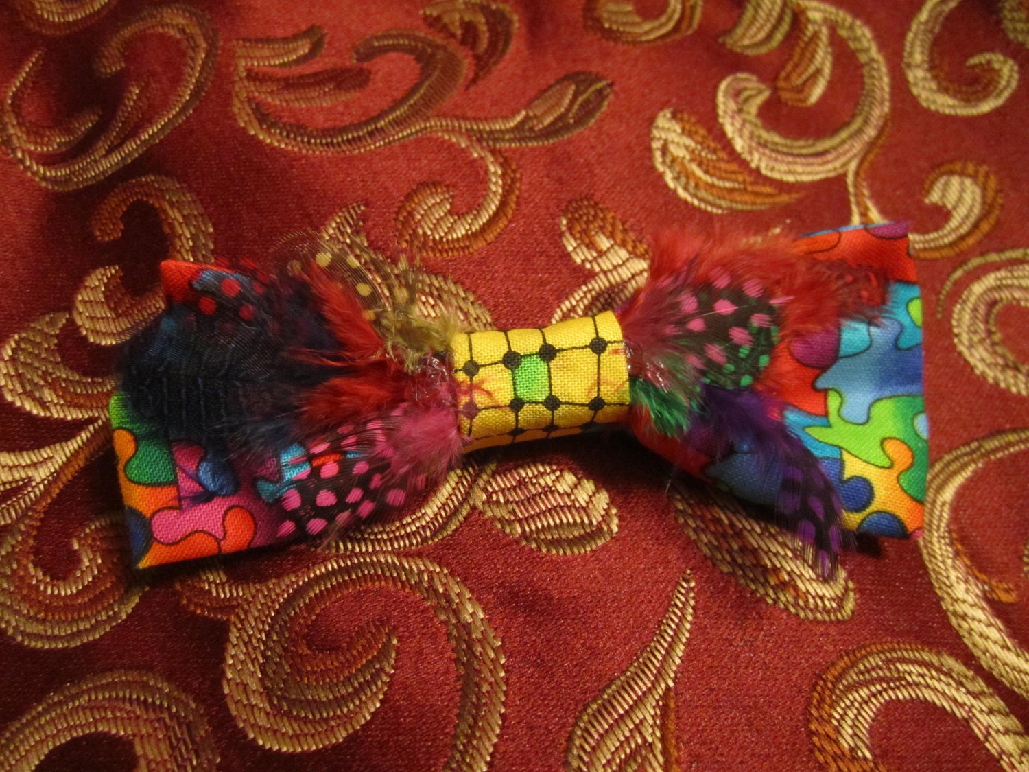 puzzle piece feather hair bow 002