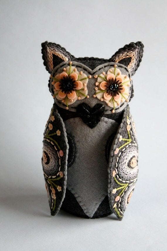 Owl Doll- Embroidered Felt- Mexican Folk Art- Hoot
