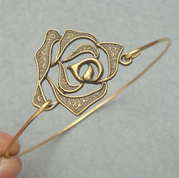 Flower Brass Bangle Bracelet Style 2