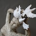 Woman Female Swirling White Birds Doves Flying Flight Ceramic Sculpture "Bird Lady"
