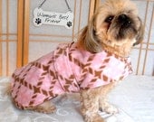 Pink Brown Plaid Pet Jacket, Medium Fleece Dog Coat, Reversible Retro Floral