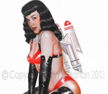 Bettie Page Sci Fi Jetpack 11 x 17 Pin Up Art Print Poster Special Summer Sale