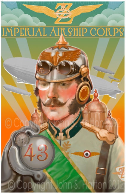 Steampunk 11 x 17  Zeppelin Pilot art print poster