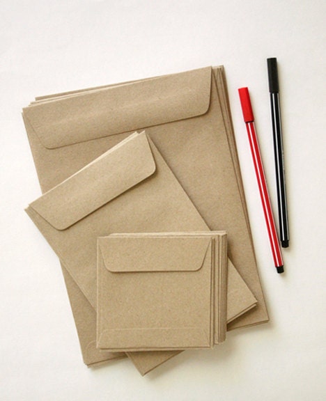 Set of Three Sizes Recycle Kraft Paper Envelopes, size A5, A6 and Small Bags for Crafts, Letterpress, Eco friendly Packaging - VALUE SET