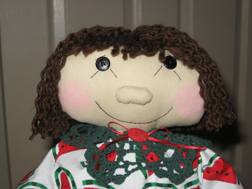 Country Style Handmade Cloth Ragdoll wearing a Watermelon Print