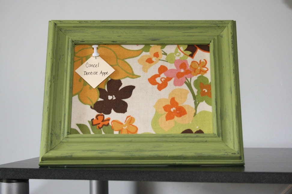 Flower Fabric CorkBoard with Green Frame - Fabric Message Board - Bulletin Board - Message Center