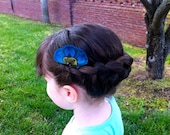 YVETTE in Blue and Turquoise Peacock Feather Hair Comb Set