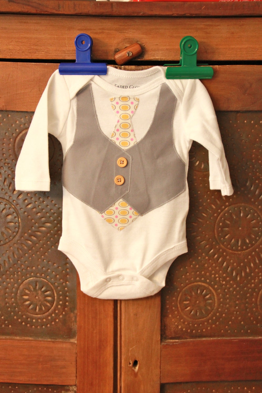 The Nolan Tie and Vest Onesie or Shirt--You choose fabric