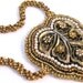 SALE 10% Off Bead Embroidery Necklace  Vintage Leaf Pendant gold brown pearl