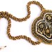 SALE 10% Off Bead Embroidery Necklace  Vintage Leaf Pendant gold brown pearl