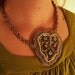 SALE 10% Off Bead Embroidery Necklace  Vintage Leaf Pendant gold brown pearl