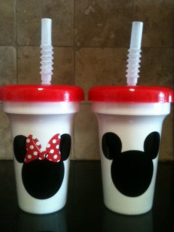 10  Red Minnie or Mickey Mouse party favor cups with straw Can be made with Hello Kitty too