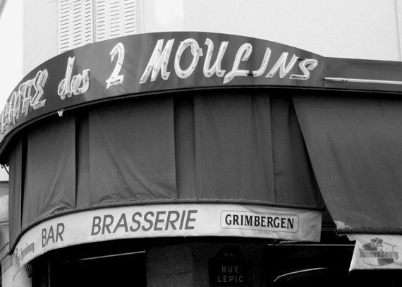 20% OFF - Paris Photo - Amelie Cafe des 2 Moulins Montmartre - Travel Photograph - Parisian Cafe - 5x7 B&W