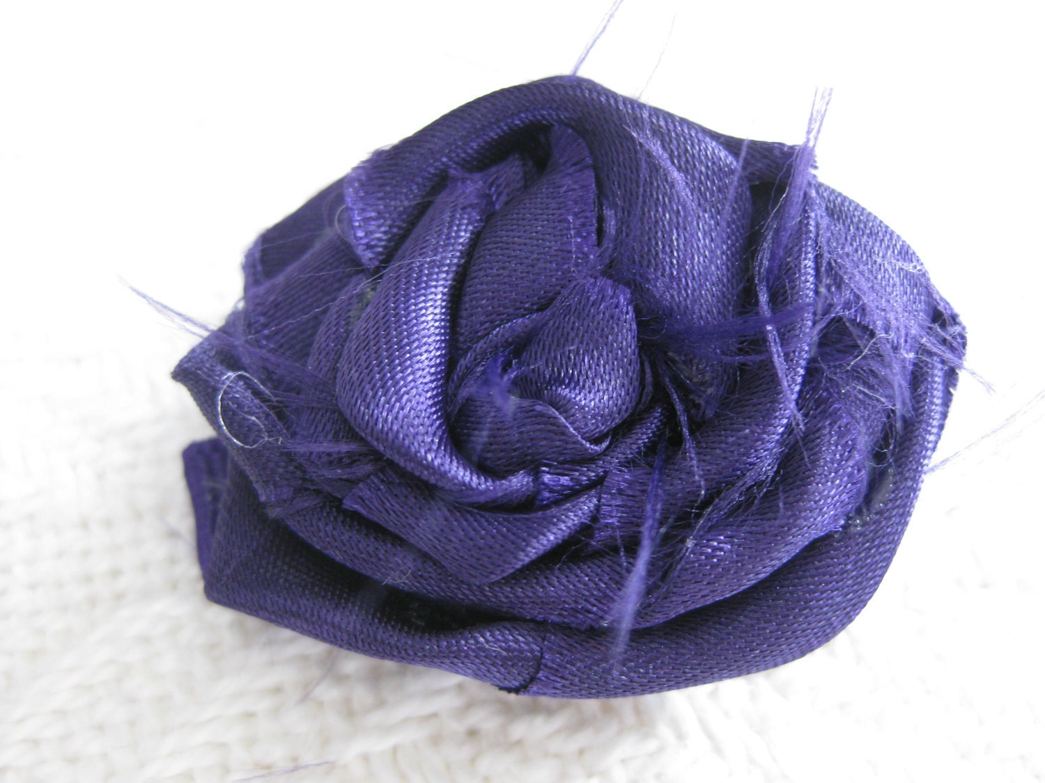 Purple Satin Fabric Rosette on Purple Ribbon Hair Clip