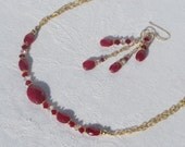 Genuine RED RUBY and GOLD Filled - Choker Necklace & Earrings Set