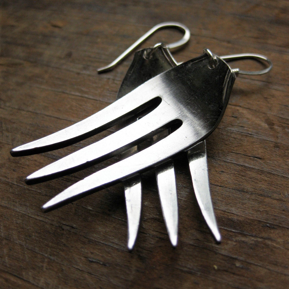 recycled silverware COCKTAIL FORK earrings