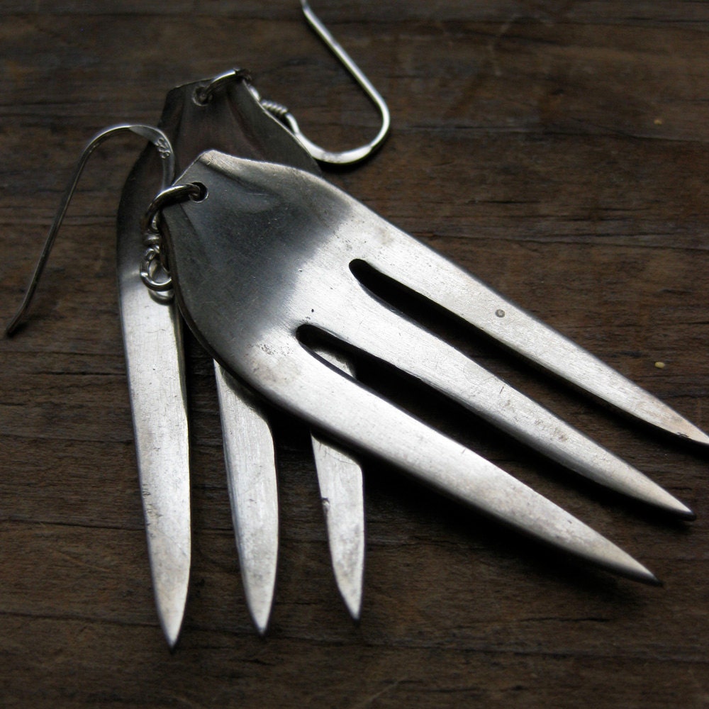 recycled silverware COCKTAIL FORK earrings