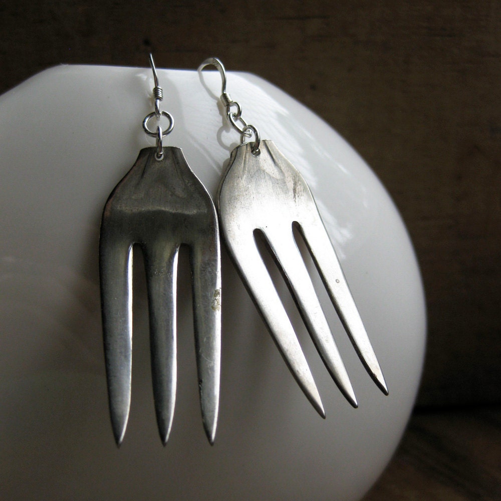 recycled silverware COCKTAIL FORK earrings