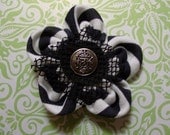 Black & White Striped Pinwheel Fabric Flower