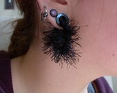 Fuzzy Black Earrings for people with gauges