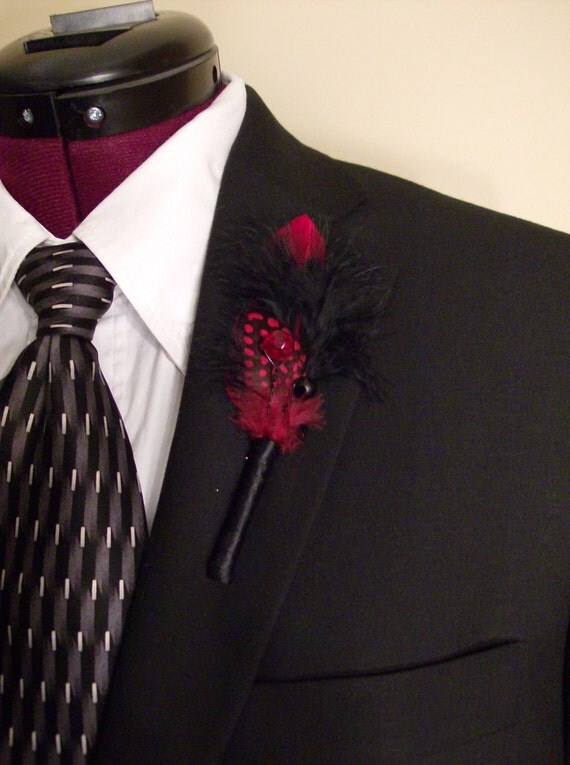 Red/Black Feather Boutonniere