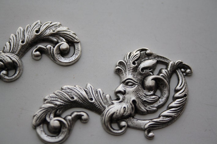 ornate fantasy pair - two beautiful ornaments left and right - sterling silverplated