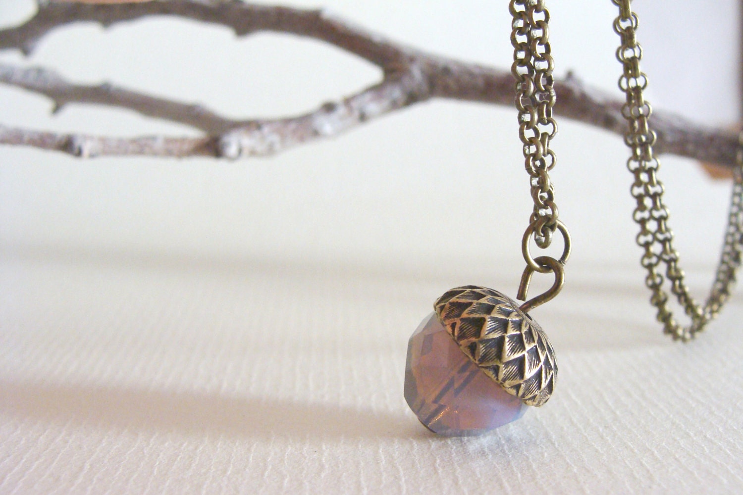 Purple lilac acorn necklace, natural inspiration, nature jewelry
