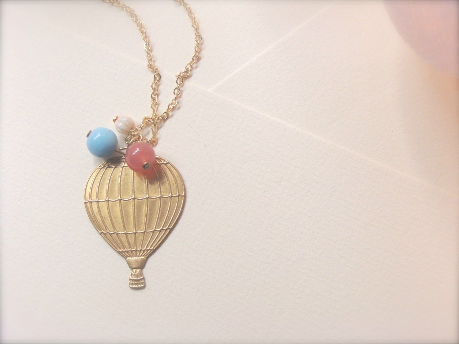 Hot air golden necklace with glass beads, fair style, romantic, summer jewelry