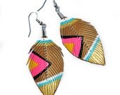 Neon Aztec - Nude Neons - 3 inch - Faux Leather Feather Earrings - FREE SHIP