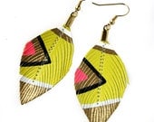 Neon Aztec - Butter Yellow - 3 inch - Faux Leather Feather Earrings
