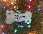 Dog Bone personalized ornament Pet pink or blue Christmas Holiday wooden craft wood sign kennel gift shop
