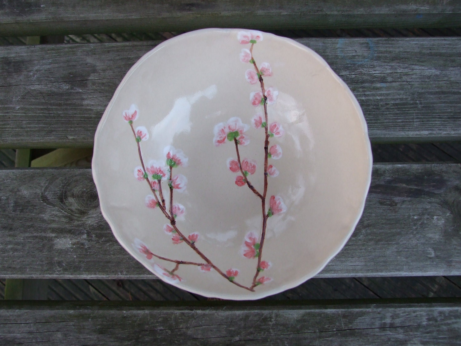 Ceramic serving bowl, cherry blossom bowl, cream, pink, Sakura medium MADE TO ORDER